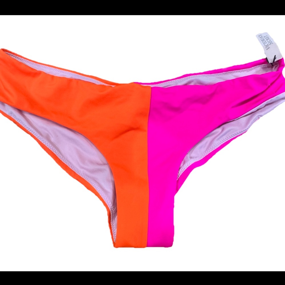 Victoria Secret Bikini Swim Wear Bottoms Pink Orange Color Block Cheeky small